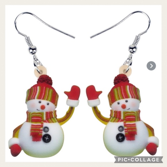 NEW Red And White Whimsical Holiday Snowman Earrings - Picture 2 of 5